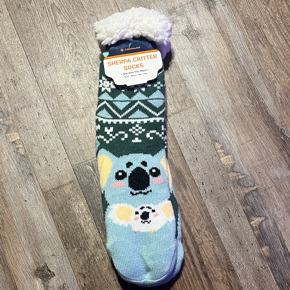 Sherpa Critter Socks - Green Koala Design